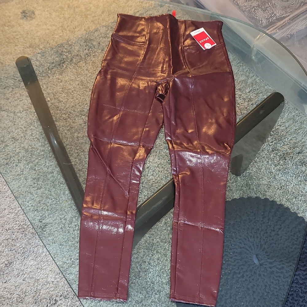 SPANX Maroon Faux Leather Leggings XS